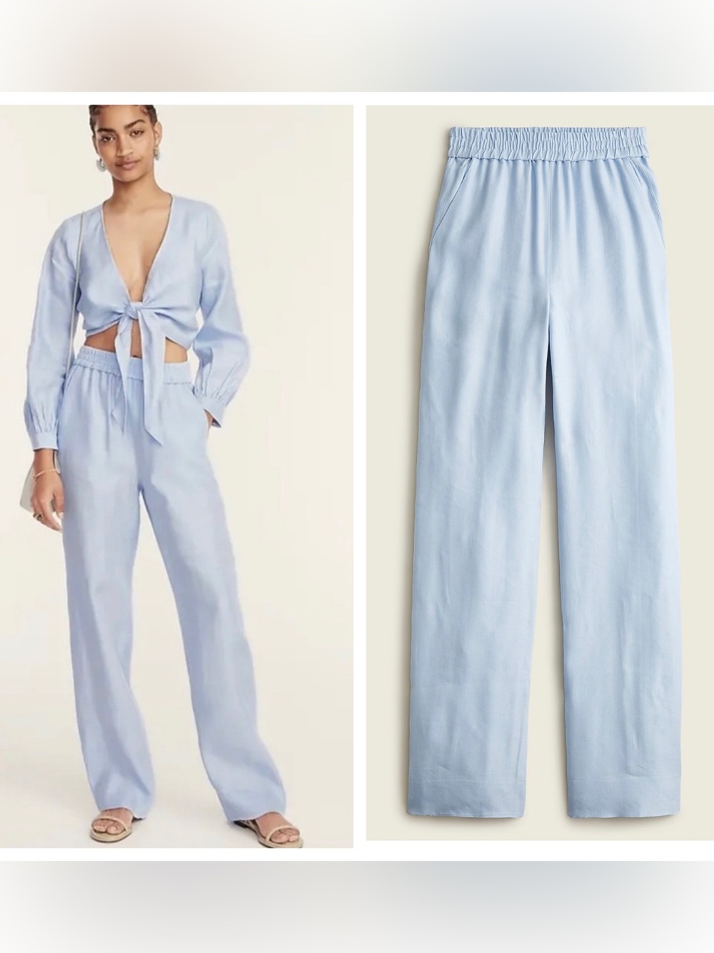 J. Crew full length linen blend pants gentle sea blue 2 coastal beachy resort